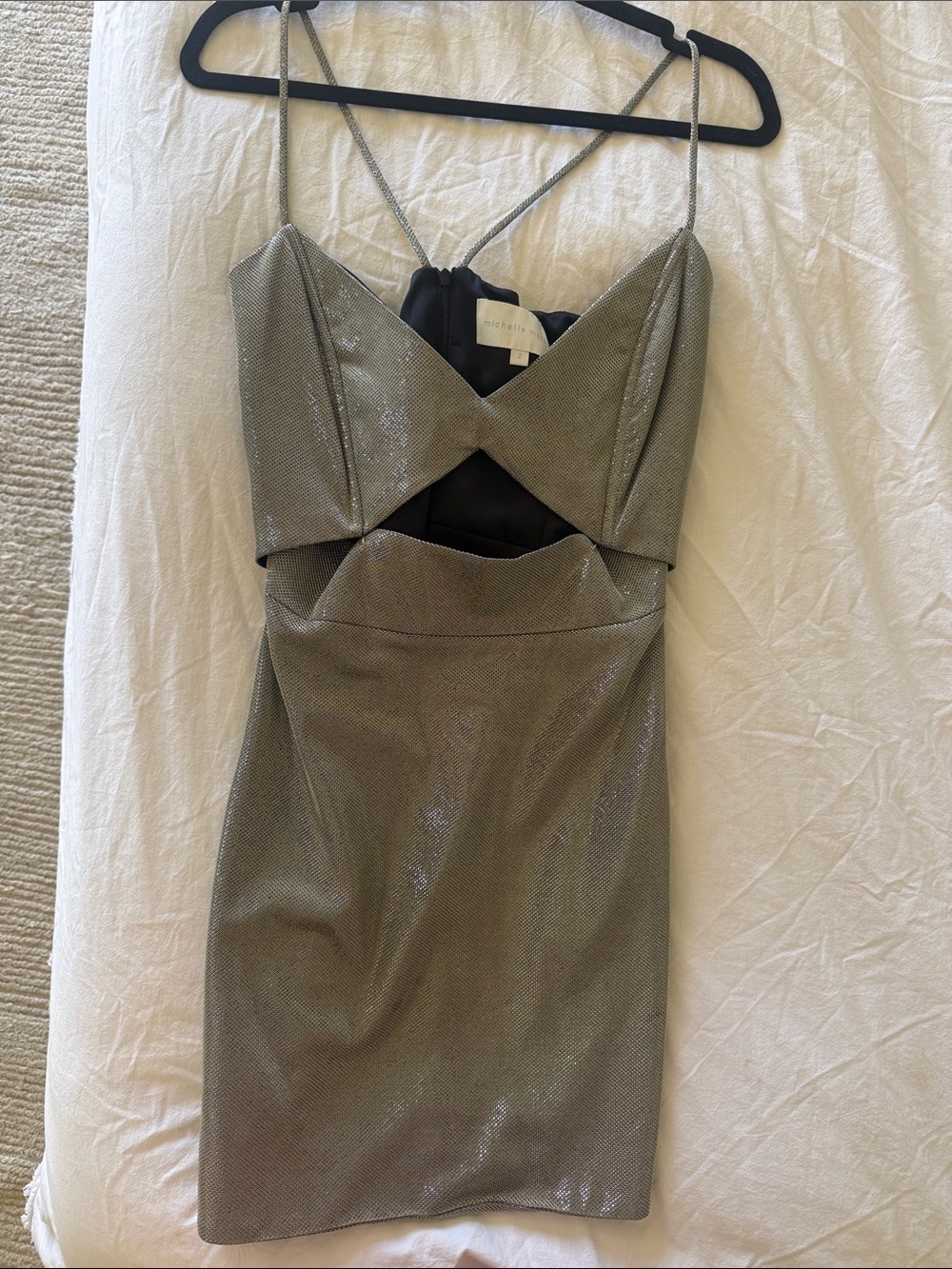 Michelle Mason Metallic Silver Cutout Spaghetti Strap Dress Size 2